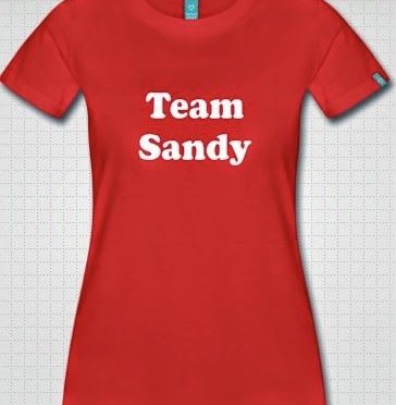 Red T-shirt with "Team Sandy" tagline